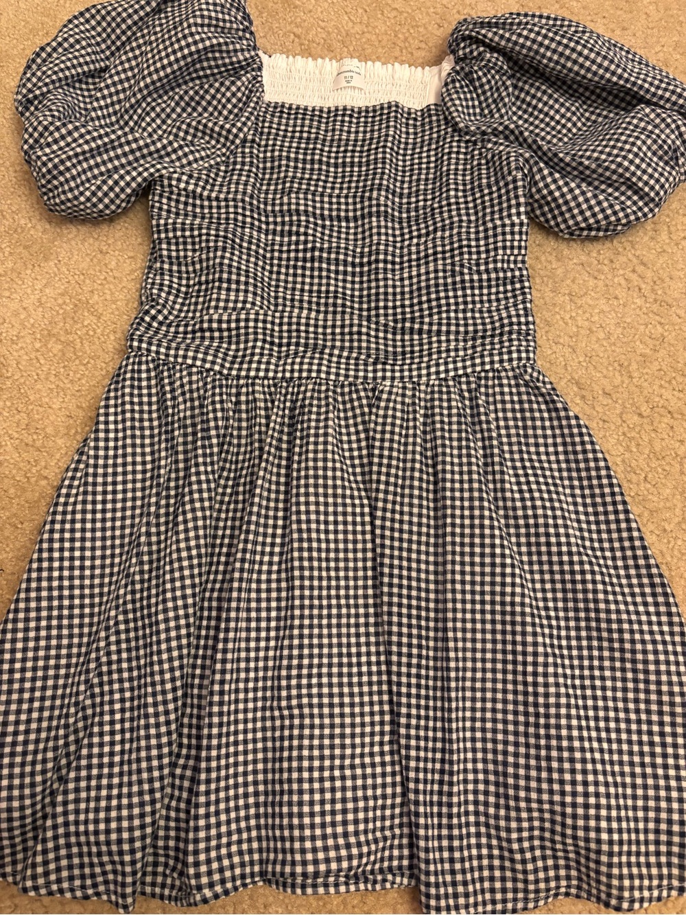abercrombie kids Navy and White Gingham Puff-Sleeve Dress